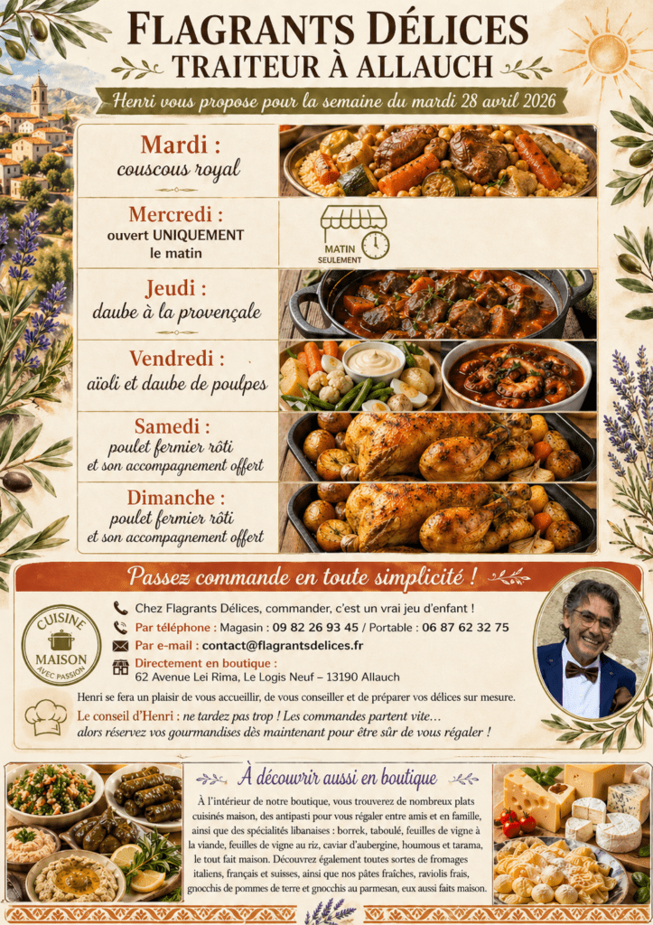 plat de la semaine 27 traiteur Flagrants Delices à Allauch