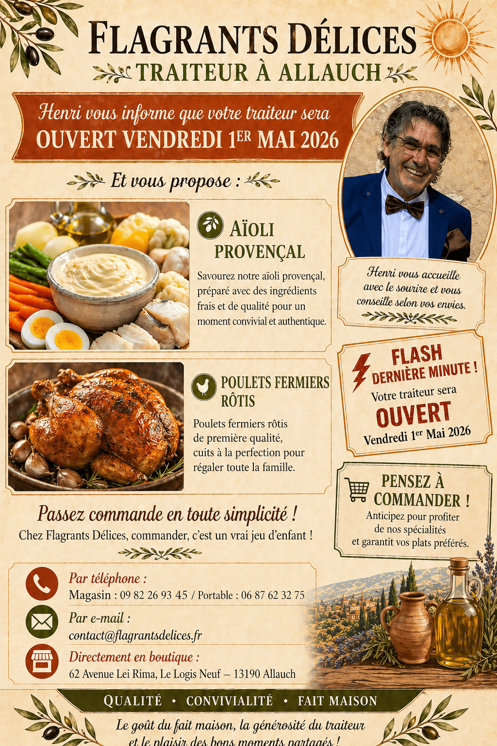 Traiteur à Allauch Flagrants Délices Marseille ouvert le 1er mai